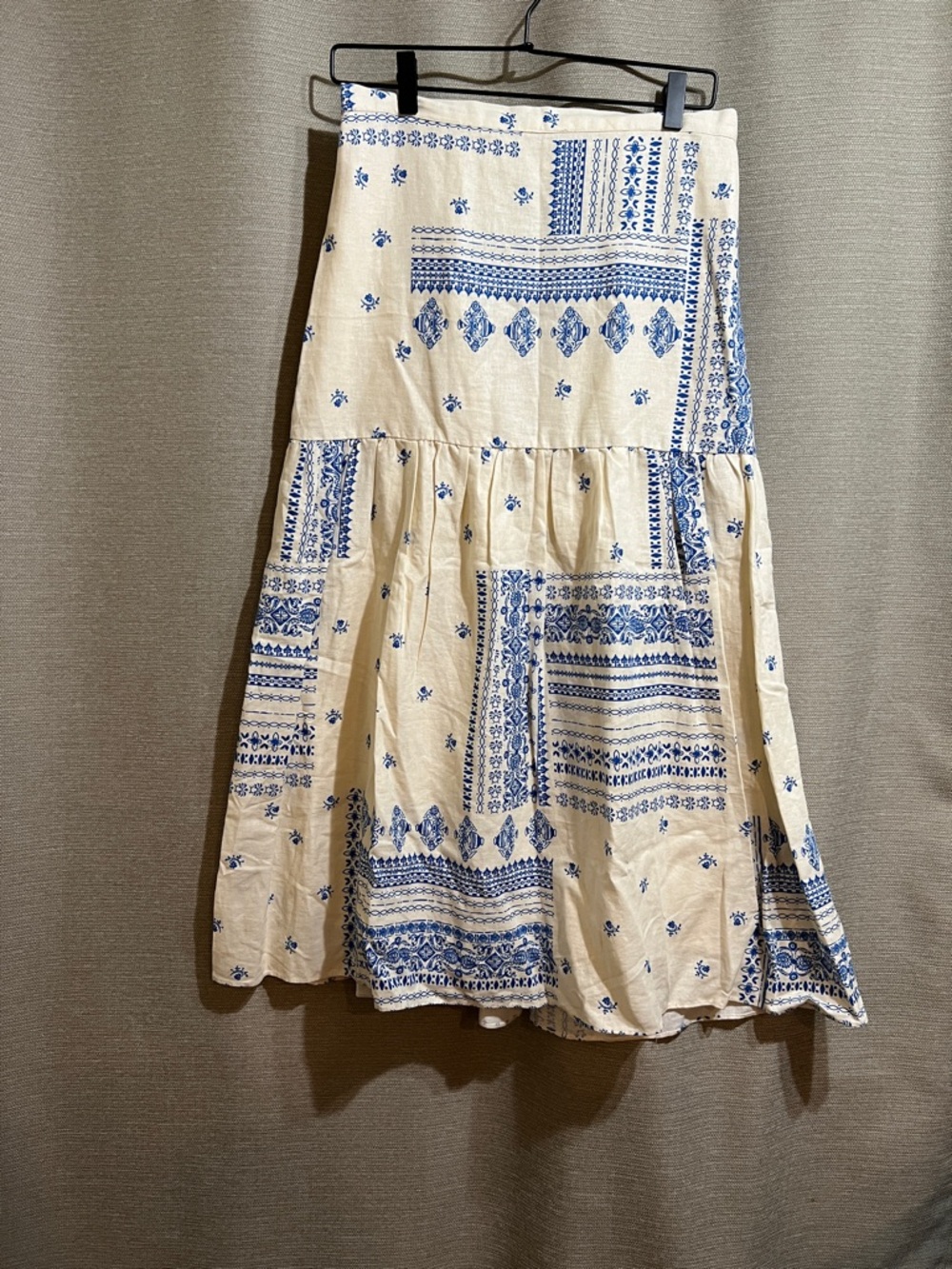 Maison d'Amélie Paris Linen Blend Tiered Midi Skirt  Sz Medium Coastal